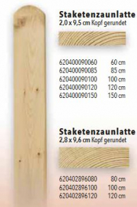 Rundbogenlatte kdi, 2,0 x 9,5 x 60 cm; 200 Stück